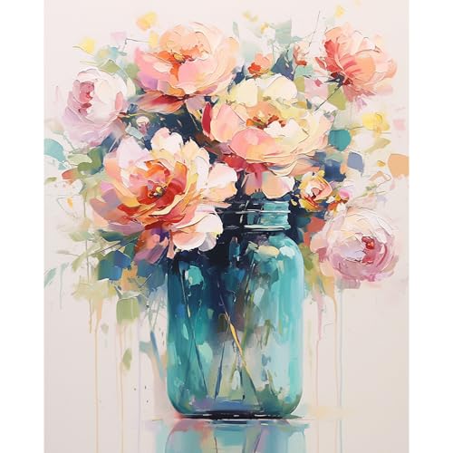 Flowers in Bottle Paint by Numbers Kit for Adults Beginner Flower Oil Painting Kit Adult Paint by Number Kits on Canvas DIY Painting for Beginners Art by Numbers for Gifts Home Wall Decor 16x20 Inch - color: YF011