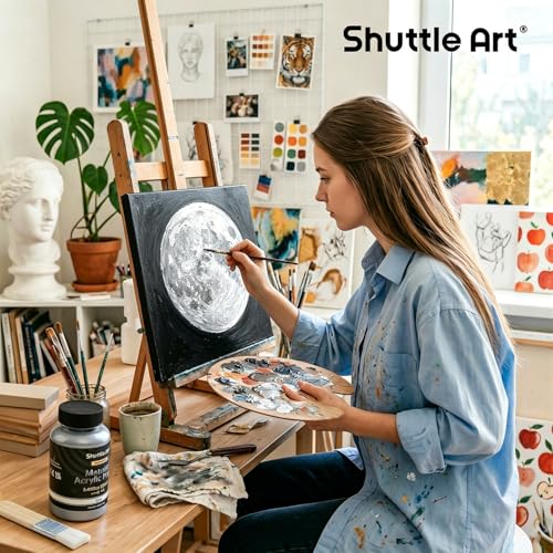 Shuttle Art Metallic Sliver Acrylic Paint, 8.45 oz (250 ml) Silver Leaf Paint With Brush, Non Toxic, Non Fading Silver Paint for Crafts, Metal, Wood, Clay, Ceramic, Canvas, Furniture - color: Silver, size: 8.45 Fl Oz (Pack of 1)