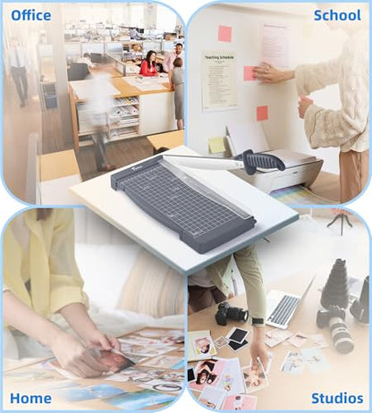 Firbon 12" Guillotine Paper Cutter with Hidden Ruler, Compact Paper Trimmer | 12-Sheet Capacity | Gray | Dual Scales | Paper, Cardstock & Photo Trimming | Scrapbooking Crafts | Office, Home & Studio Use - color: Gray