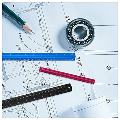 Set of 3 Aluminum Engineering Scale Metal Ruler Set, Architectural Scale Rulers 12 Inch and 6 Inch Triangle Ruler and 12 Inch Straight Edge Ruler Drafting Tools for Architects, Draftsman