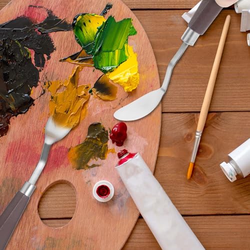 2Pcs Palette Knife No.20 Palette Knives 22mm Width Pallet Knife Stainless Steel Oval Art Paint Spatula with Wood Handle Metal Palette Knife for Oil Acrylic Canvas Mixing Spreading Cake Decorating