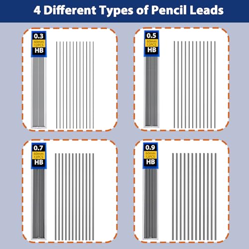 4Pcs Mechanical Pencils Set, 0.3/0.5/0.7/0.9mm Drafting Pencils