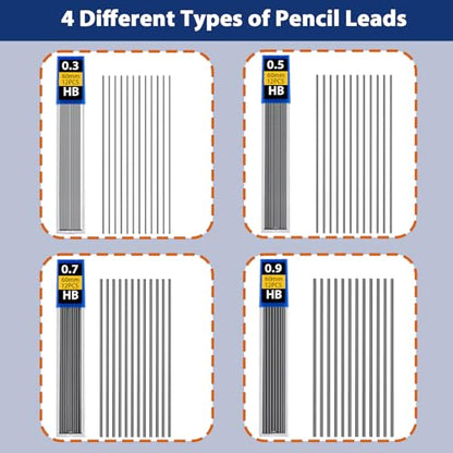 4Pcs Mechanical Pencils Set, 0.3/0.5/0.7/0.9mm Drafting Pencils