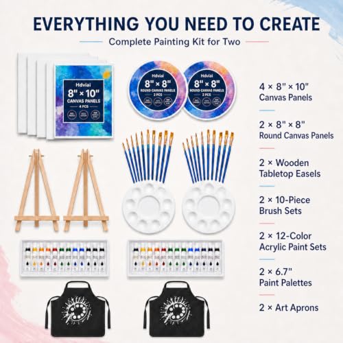 Hdviai Sip and Paint Kit for Couples, 56-Piece Set with Easels and Canvas - size: 58Pack 8 x 10inch