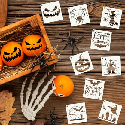80 Pcs 3 x 3 Inch Halloween Stencils for Painting on Wood, Reusable Happy Pumpkin Spider Web Stencil DIY Ornaments Ghost Paint Template Set for Wall Door Home Decor - style: Halloween