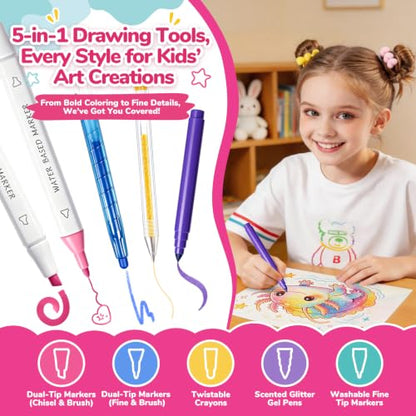 DreamyCandy 70 Pcs Washable Markers Set for Kids 4-8, Axolotl Art Set Gifts - color: Pink Axolotl