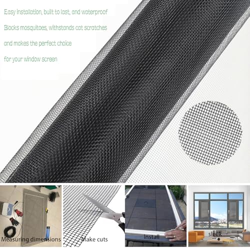 48"x100ft Windows Screen Mesh, Black Fiberglass Screen Roll, Durable Screen Door Replacement for Patio Screen,Porch Screen Window Door - size: 48 Inch x 100 Feet