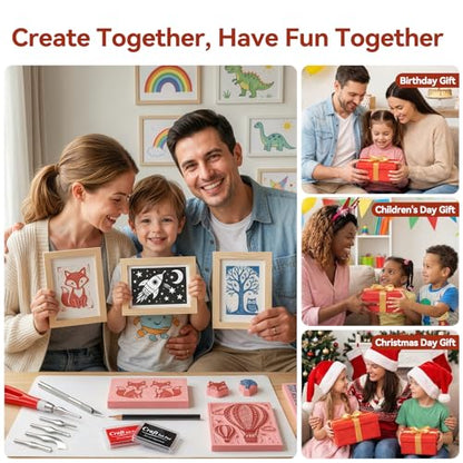 WAYCOM 10-Pack Linoleum Blocks for Printmaking: Linocut kit with Tools & Ink - 4x6 Rubber Carving Blocks - Art Craft Supplies for Beginners & Hobbyists - Gifts for Christmas/Birthday/Art Enthusiast - color: 10 Rubber Blocks + Carving Tool Kit