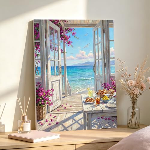 TOCOHANALOGY Paint by Numbers Kit for Adults, Beach Landscape DIY Number Painting for Adults Beginner, Flower Adult Paint by Number Kits on Canvas for Home Wall Decor 16x20in