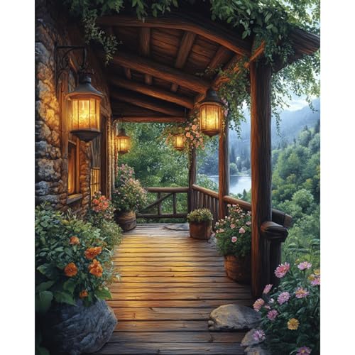 obterie Landscape Paint by Numbers Kit for Adults Beginner Garden Oil Painting Kit Adult Paint by Number Kits on Canvas DIY Painting for Beginners Art by Numbers for Gifts Home Wall Decor 16x20 Inch - color: YF035