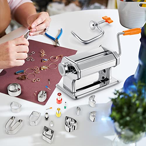 Amylove 72 Pieces Polymer Clay Roller Tools Machine Clay Conditioning Machine Polymer Clay Cutter Kit with Shapes Stainless Steel Clay Earring Cutters Earring Hooks Accessories for Clay Earring Making