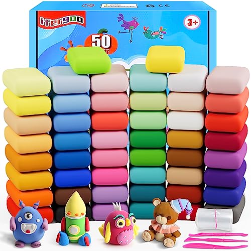ifergoo Air Dry Clay, 50 Colors Magic Foam DIY Molding Clay for Slime | Slime add ins & Supplies, Soft & Non-Sticky, Easy to use, School Projects, Great Toys Gift for Ages 3-12 Boys & Girls Kids - color: 50 Colors