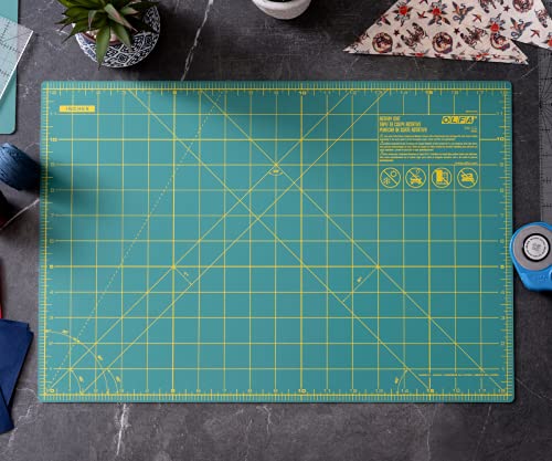 OLFA 12x18" Self-Healing Rotary Cutting Mat (RM-CG) - Double-Sided, Green | Self-healing, triple-layer, double-sided grid, rotary cutter safe - Quilting and sewing - Quilters and Crafters - color: Green