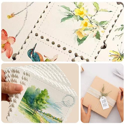 50pcs Creative Watercolor Paper Cards, 300g Cotton Pulp Fine Grain Thick Serrated Edges for DIY Tickets with Tear-Away Stamps and Gifts Certificates (Square) Holiday Cards Postcard (4x4) - size: 4x4