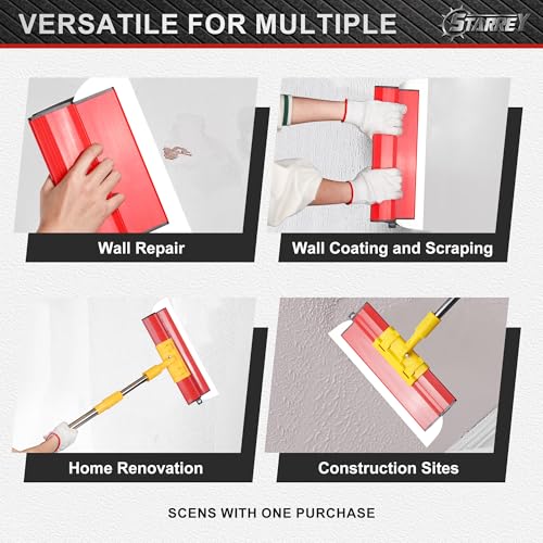 Drywall Skimming Blade Set with 30" - 48" Extension Handle 10in/16in/24in/32in Stainless Steel Skimming Blades for Wall Surface Smoothing Ideal for Drywall Plaster Wallboard Repair Joint - size: 10+16+24+32 inch