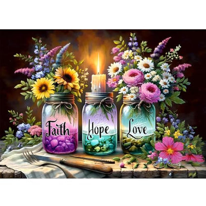 ECBEITF 5D Faith Hope Love Wishing Bottle Diamond Art Kits for Adults Beginners, DIY Full Round Drill Diamond Painting Kit, Inspirational Diamonds Arts Paintings for Home Wall Decor, 15.7x11.8 Inch