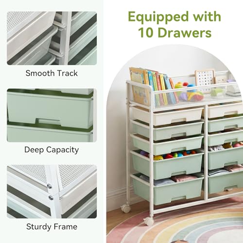 Rolling Craft Cart with 10 Drawers, Art Craft Organizers and Storage with Lockable Wheels, Utility Cart for Organizing Arts and Crafts,Yarn,Toy, School Supplies,Nail Product - size: 10-Drawers(1 Pack)