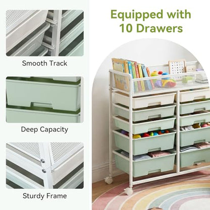 2 Pack Craft Cart with Wheels, Stylish Rolling Craft Cart with 10 Drawers, Art Cart Organizer and Storage, Rolling Utility Cart with Handles for Organizing Crafts, Yarn, Toys, School Supplies, etc - size: 10-Drawers(2 Pack)