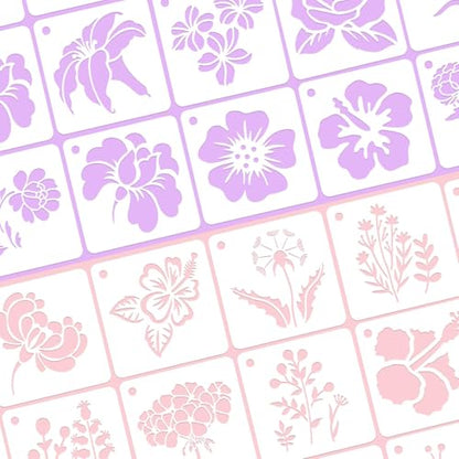 JULMELON 20 Pcs Flower Stencils for Painting on Wood Reusable Sunflower | PET Plastic, Flower Stencils for Crafts Reusable, Wall Floor Rock Art Painting, Large Flower Stencils, 3 Inch DIY Projects - style: Flower Stencils