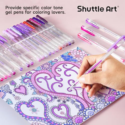 Shuttle Art 60 Pack Tone , Pink Purple Gel Pens with 30 Refills for Adults Coloring Books Journaling Drawing Nature, Landscapes, Animals Scenes - color: 60 Pack Pink Purple Tone