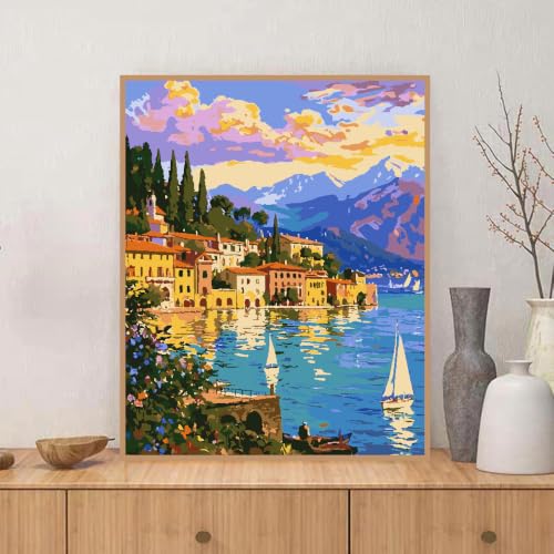 ZRIZQ Paint by Numbers Kit for Adults Beginner Landscape,City Scape,16x20 | Full set with wooden brushes,rolled canvas,rich paints.Calming activity.Beginner friendly.Just open and paint. - color: 16"X20"Rolled Canvas-Landscape 16