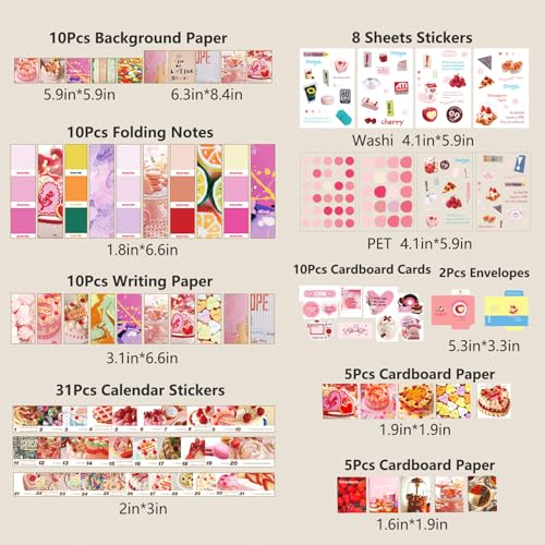 YagCu Scrapbook Kit for Beginners, Aesthetic Junk Journal Supplies, Scrapbooking and Journaling Materials, Bullet Journals Stationery, Planner DIY Arts Craft, Women Adults - color: Dessert