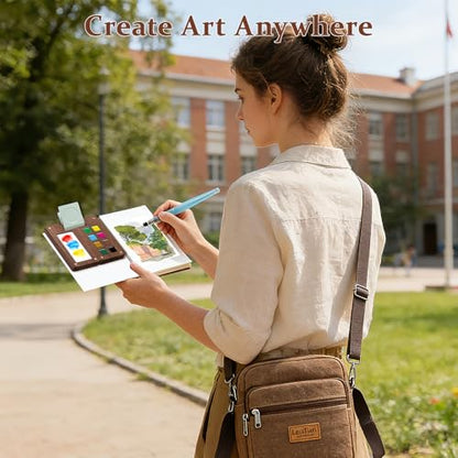 Mini Watercolor Paint Set Travel, All-in-One Portable Pocket Painting Kit with Wooden Palette,Colours,Sketchbook, Brush&Water Cup,Clip,Complete Artist Supplies for Beginners, Adults, Outdoor Painting