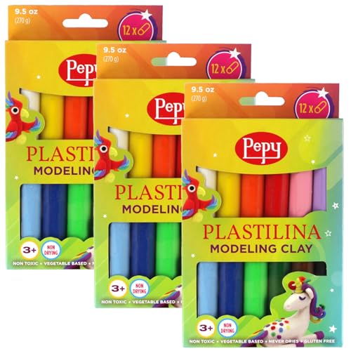 Pepy Plastilina Reusable and Non-Drying Modeling Clay; Set of 36; 3 Each of 12 Colors, 0.8 Ounces Each, Perfect for Arts and Crafts Projects - size: Set of 36