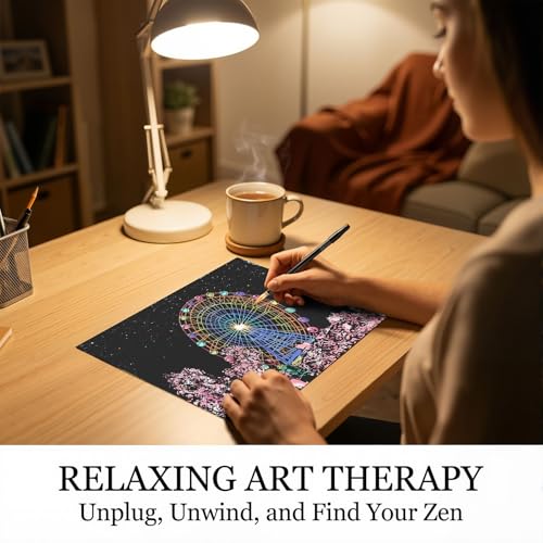 4-Sheet Rainbow Scratch Art with Tools for Adults & Teens, A4 Scenic Design - color: Europe