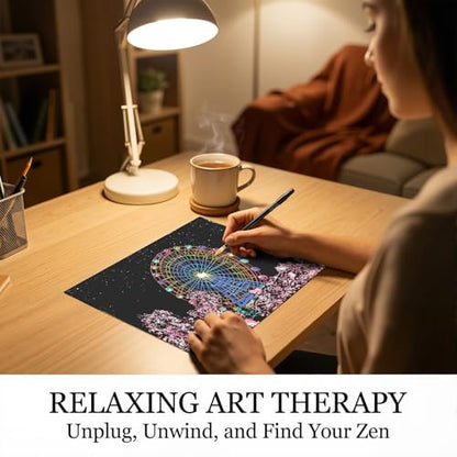 4-Sheet Rainbow Scratch Art with Tools for Adults & Teens, A4 Scenic Design - color: Europe