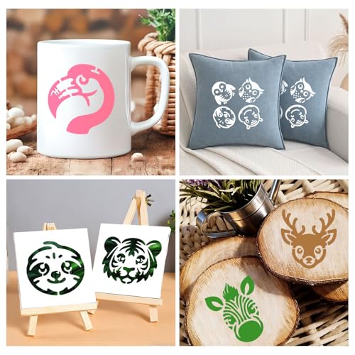 27 PCS Animal Head Stencils for Painting, 3x3 Inch Reusable Plastic Paint Templates for Painting on Wood, Animal Theme Drawing Stencils for Wall Furniture Fabric Paper Art Scrapbooks DIY Crafts - color: 27P/Animal Head