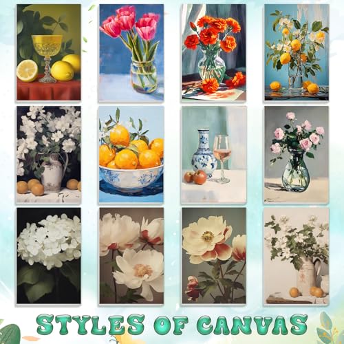 Nezyo 12 Sets Paint by Numbers 8 x 12 Inch for Adults Beginner with Wooden Frames Canvas DIY Acrylic Painting Kit Art Gift for Painting Party Sip and Paint Events for Home Decor(Still Life) - style: Still Life