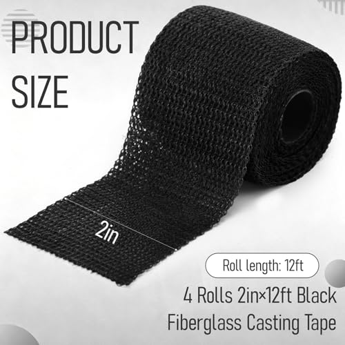 Geiserailie 4 Rolls Black Fiberglass Casting Tape 2 in × 12 ft - color: Black
