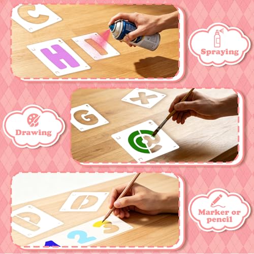 80 Pcs Letter Stencils, Large Letter Stencils for Painting (3 Inch+4 Inch) | Alphabet & Number Stencil for Crafts, Reusable,PET,Letters Stencils for Painting on Wood,Wall,Fabric,Chalkboard,Signs,DIY Art - size: 3 Inch+4 Inch