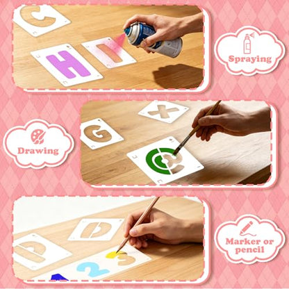 80 Pcs Letter Stencils, Large Letter Stencils for Painting (3 Inch+4 Inch) | Alphabet & Number Stencil for Crafts, Reusable,PET,Letters Stencils for Painting on Wood,Wall,Fabric,Chalkboard,Signs,DIY Art - size: 3 Inch+4 Inch