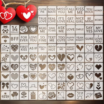 Fainne 100 Pcs 2 Inch Heart Stencils Small Stencils for Painting | Reusable Craft Stencils, DIY Scrapbook, Wood Wall Fabric Rock Chalkboard Sign Painting, Home Art Decor Projects - style: Conversation Heart