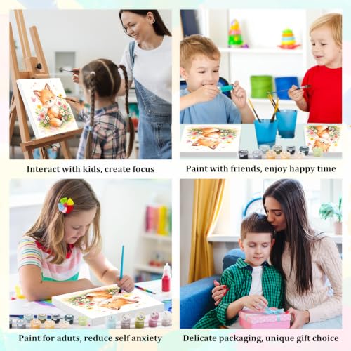Fox Paint by Numbers Kit for Kids with Frame Wooden Easel, 8x8 inch - color: style-16