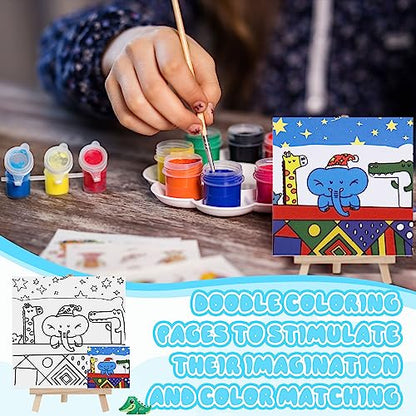 Tenceur 12 Sets Pre Drawn Canvas to Paint Adult Stretched Coloring Painting Canvas Panels with Design Easel and Brushes for Party Supplies Beginner Favor(Cute Style) - style: Cute Style