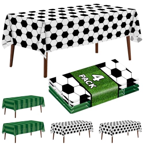 4 Pack Soccer Tablecloth 54" x 108" Plastic Table Cover 2026 World Soccer Cup Party Decorations Sports Ball Theme Decoration Supplies - color: Soccer