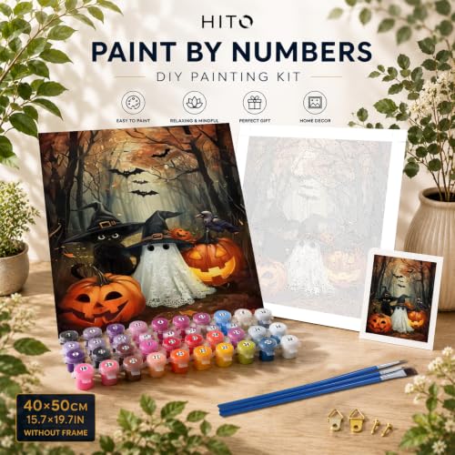 HITO Halloween Paint by Numbers Kit for Adults Ghost Frameless 16x20 Inch - color: Pumpkin Ghost and Cat