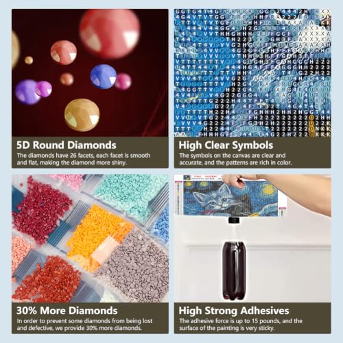 SJUTOUCI Cat Diamond Art Kit for Adults, Diamond Painting Kitten - color: Three Cats