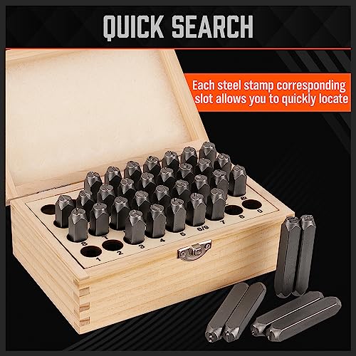 HORUSDY 36-Piece Number and Letter Stamp Set 5/16 (8mm) (A-Z) Punch Perfect for Imprinting Metal Stamping kit, Plastic, Wood, Leather - color: (5/16”) 8mm