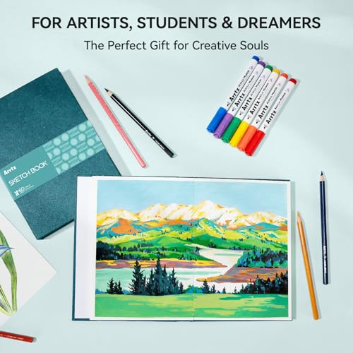 Arrtx A5 Premium Sketch Book, 120 Pages, 180 GSM | Hardcover, Thick Acid-Free Drawing Paper. Ideal for Artists, Students, and Professionals. - color: Blue