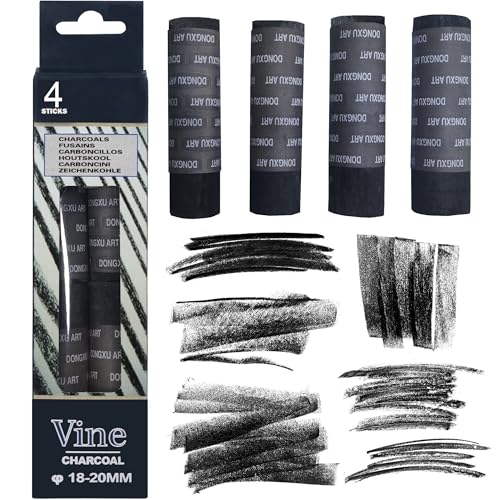 24 Pcs Compressed Charcoal Sticks and 4 Pcs Vine Charcoal Sticks, 18-20 MM Jumbo Vine Charcoal Pencils