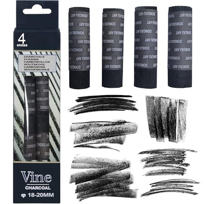 24 Pcs Compressed Charcoal Sticks and 4 Pcs Vine Charcoal Sticks, 18-20 MM Jumbo Vine Charcoal Pencils