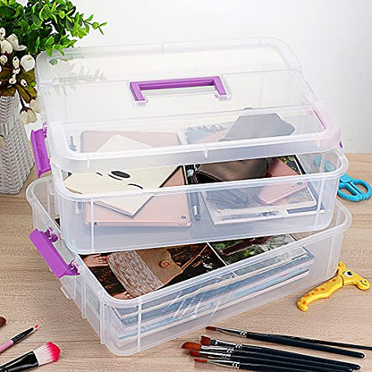JUXYES 2-Tiers Plastic Stack Carry Storage Containers Box wih Handle Lids - color: Purple