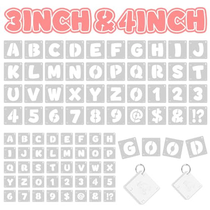 80 Pcs Letter Stencils, Large Letter Stencils for Painting (3 Inch+4 Inch) | Alphabet & Number Stencil for Crafts, Reusable,PET,Letters Stencils for Painting on Wood,Wall,Fabric,Chalkboard,Signs,DIY Art - size: 3 Inch+4 Inch