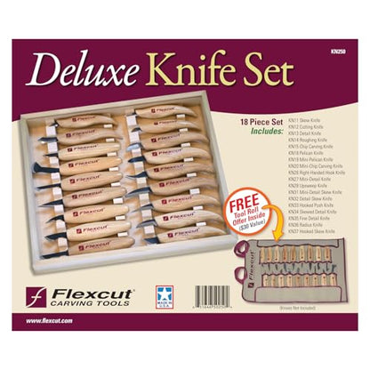 Flexcut Wood Carving Knives | Deluxe 18-Piece Knife Wood Carving Set | Razor-Sharp 1095 High Carbon Steel Blades | KN250 | Made in the U.S.A. - style: Deluxe Knife Set