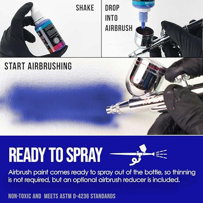 U.S. Art Supply Airbrush Paint Set - 12 Color Pearlized with Reducer & Cleaner, Ready to Spray Air brush Paint, 1-Ounce Water-Based Acrylic for Painting Metal, Plastic Models, Canvas, Wood - color: 12-Color Pearl Set