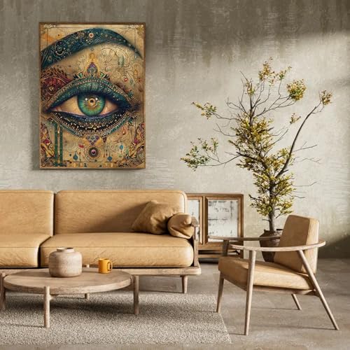 RYMILIE Diamond Art Kits for Adults Vintage Eyes 12x16inch | 5D Ancient Mural Diamond Art Painting Kit for Beginners, DIY Full Round Drill Gem Art Crafts for Home Wall Decor Gift - color: DP00937